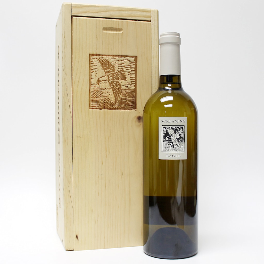 bottle of screaming eagle sauvignon blanc beside its box