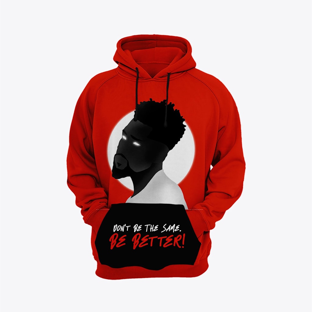Hoodie with a graphic and text on the pocket