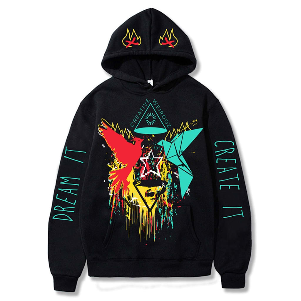 Hoodie design with text on the sleeves