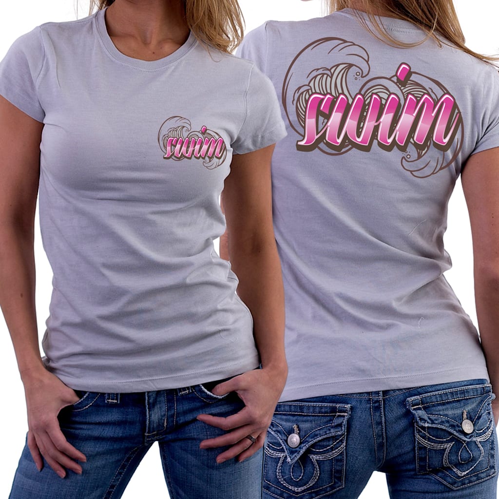 Back center t-shirt design of graphic font "Swim"