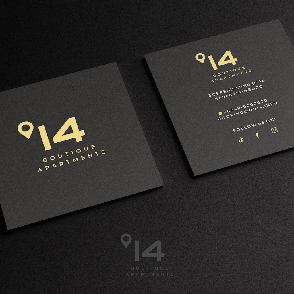 Business card design for boutique apartments that uses the principles of visual hierarchy