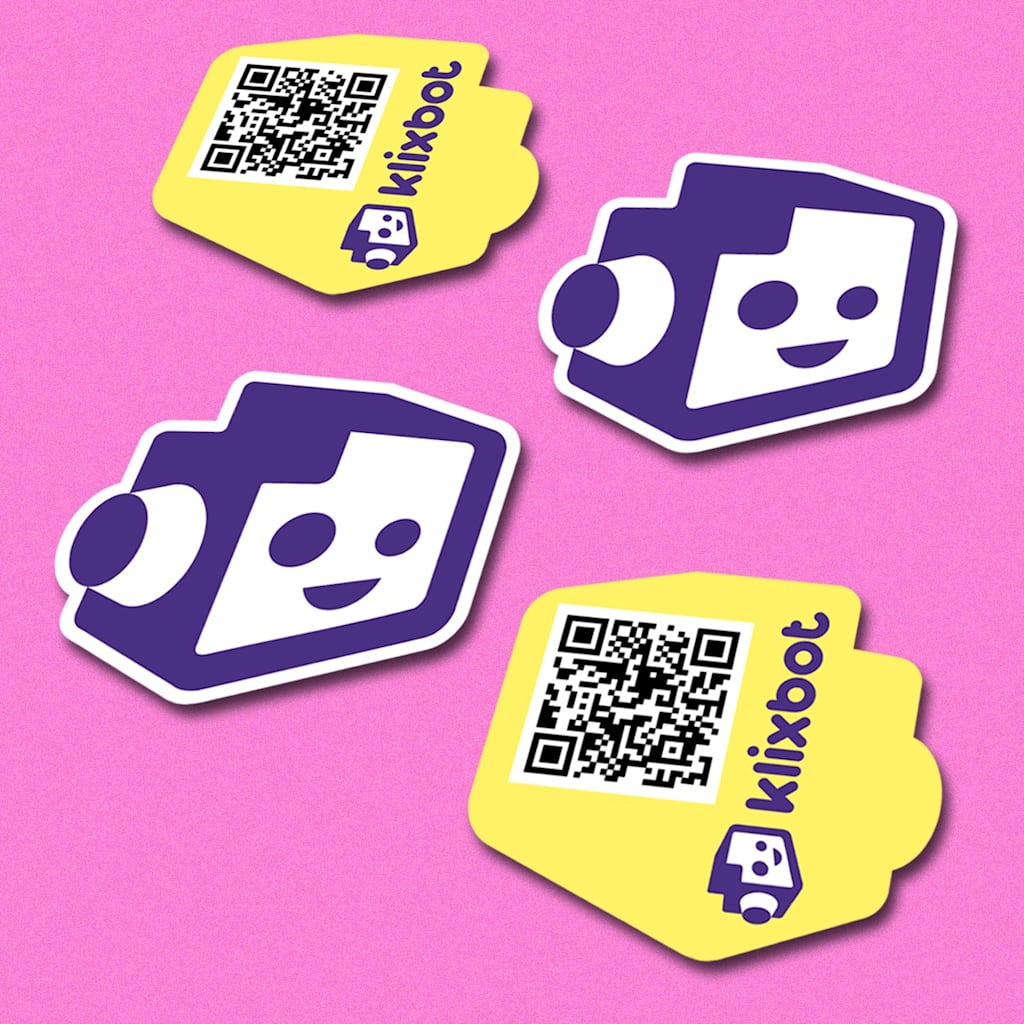 Purple and yellow business card design with a QR code