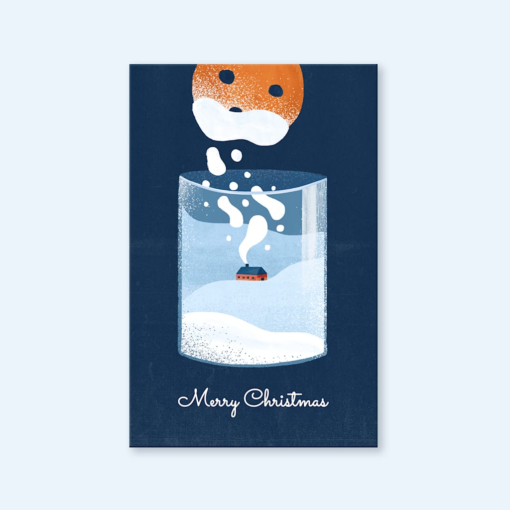 Classic holiday card design featuring a winter scene