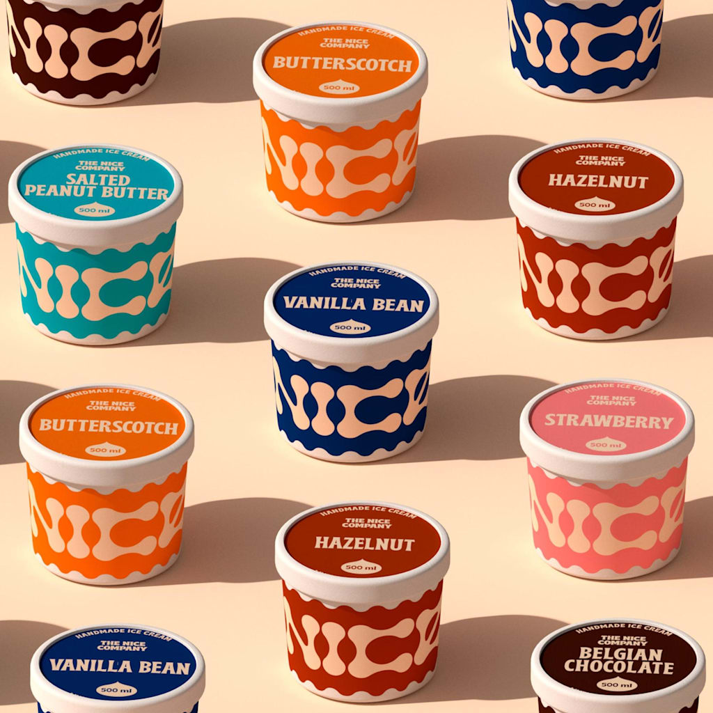 The Nice Company text-focused ice cream packaging design