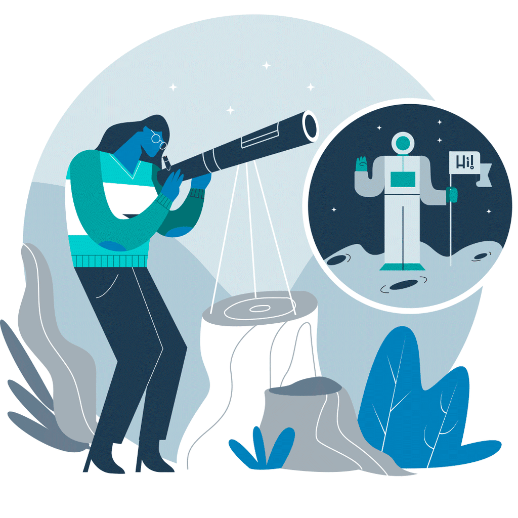 Illustration of person with telescope.