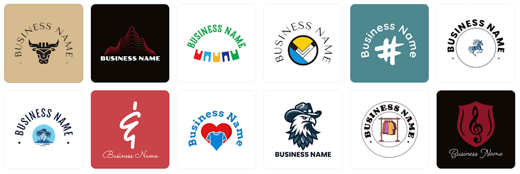 Examples of AI-generated logos by VistaPrint’s AI Logomaker for clothing shops