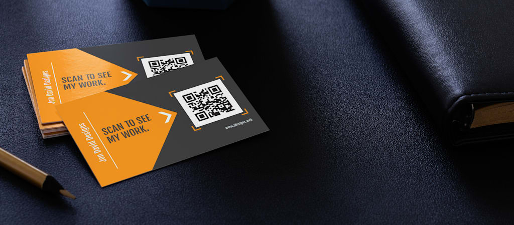 Professional business card with a QR code and a CTA “Scan to see my work.”