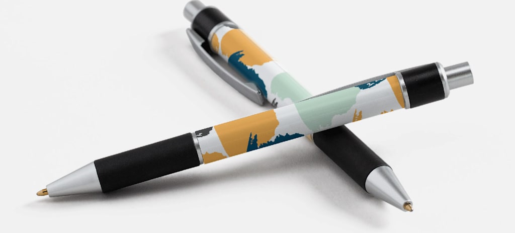 personalised pens with yellow and green pattern