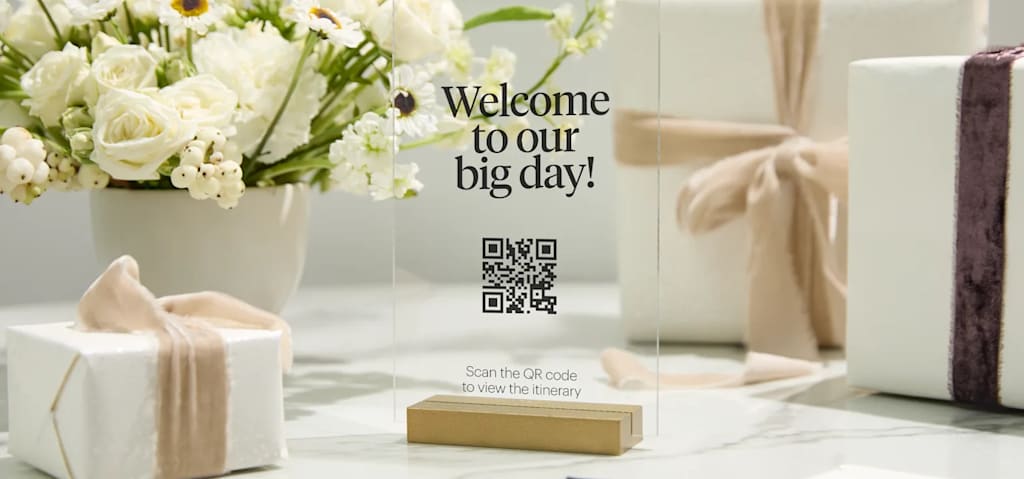 Acrylic wedding sign with QR code