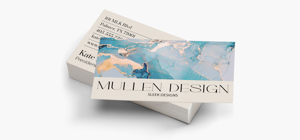A business card advertising an interior design business.