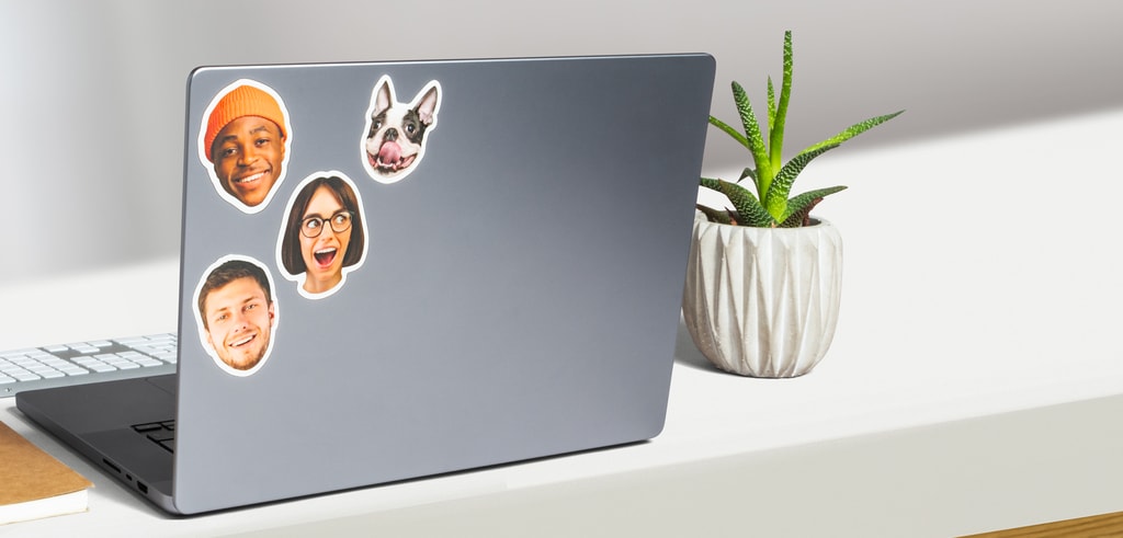 Photo stickers on a laptop