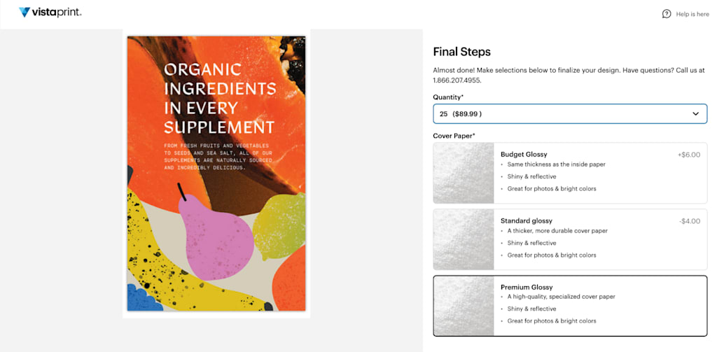 A screenshot of the booklet preview before printing on the VistaPrint website