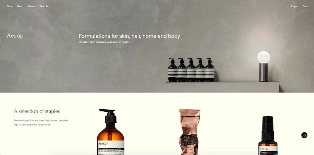 Aesop’s neutral black, white and beige palette highlights its minimalist, natural aesthetic.