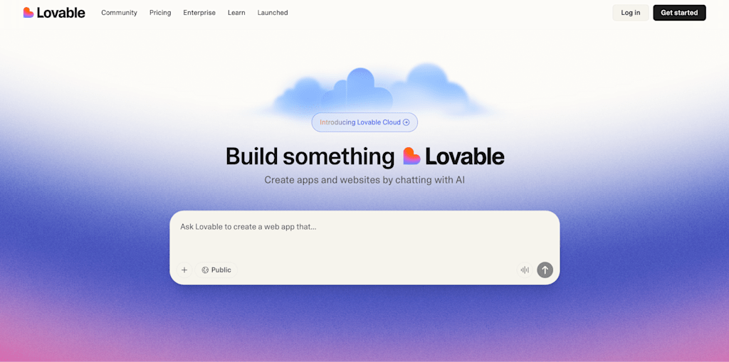 A screenshot of the Lovable AI tool’s homepage with the prompt window to start coding with the help of AI
