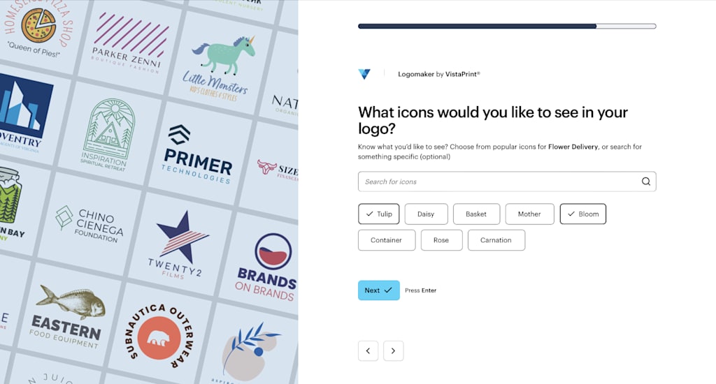 Choosing icons for the AI logo design with VistaPrint’s Logomaker