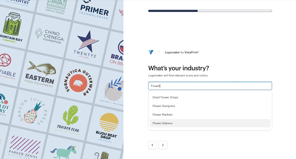 Selecting your industry to create an AI logo with Logomaker by VistaPrint