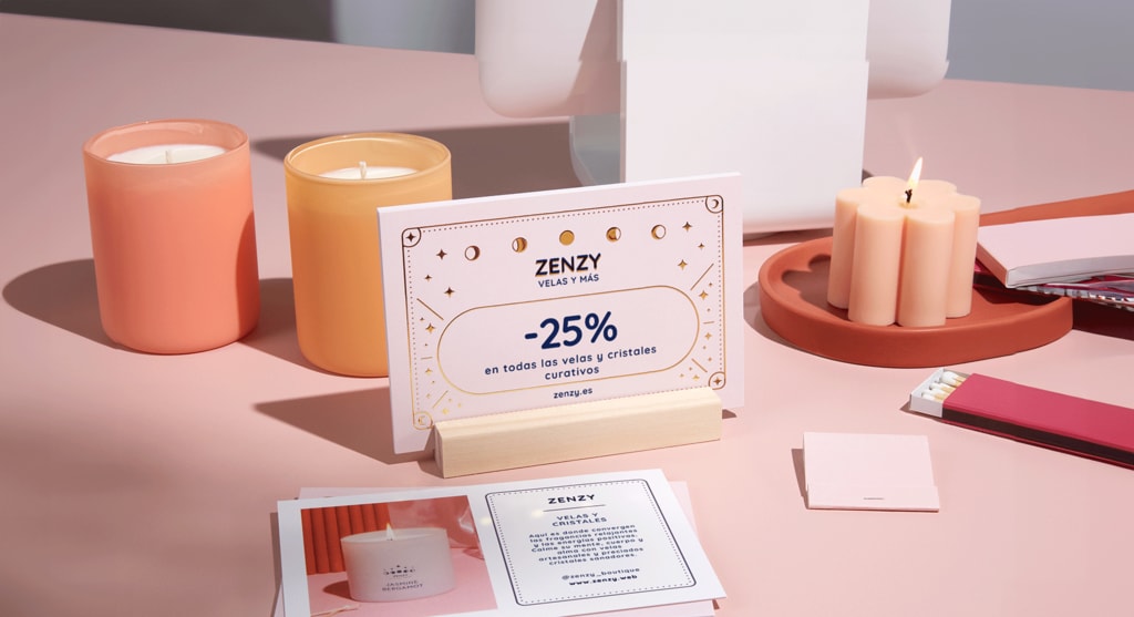 Hierarchical graphic design layout in postcard design with an eye-catching discount