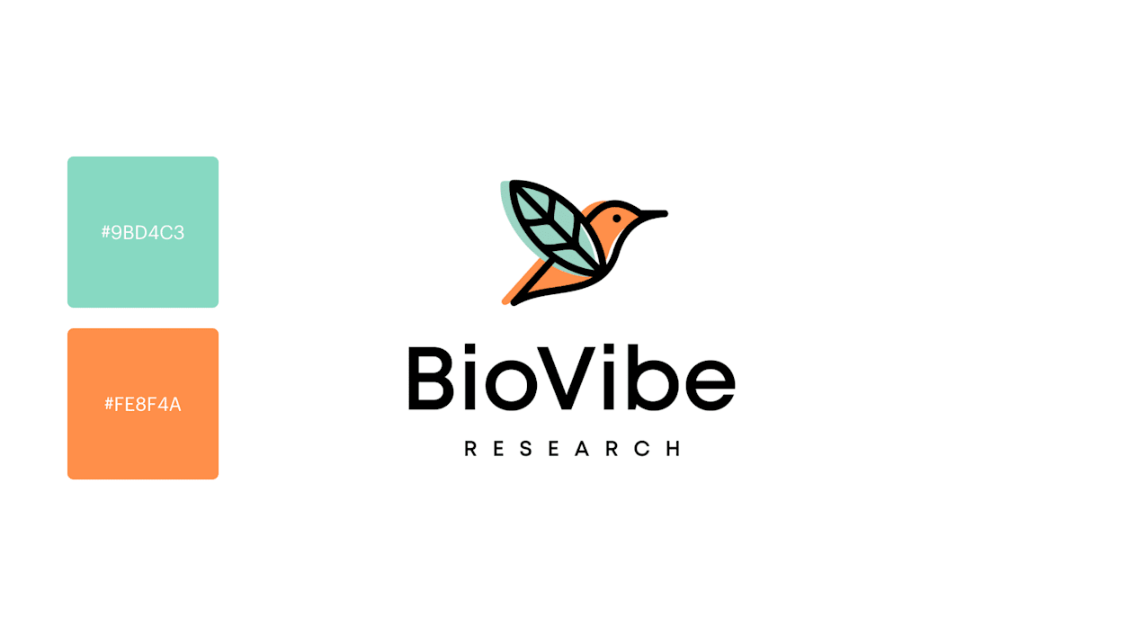 A teal and light orange hummingbird logo for food research company