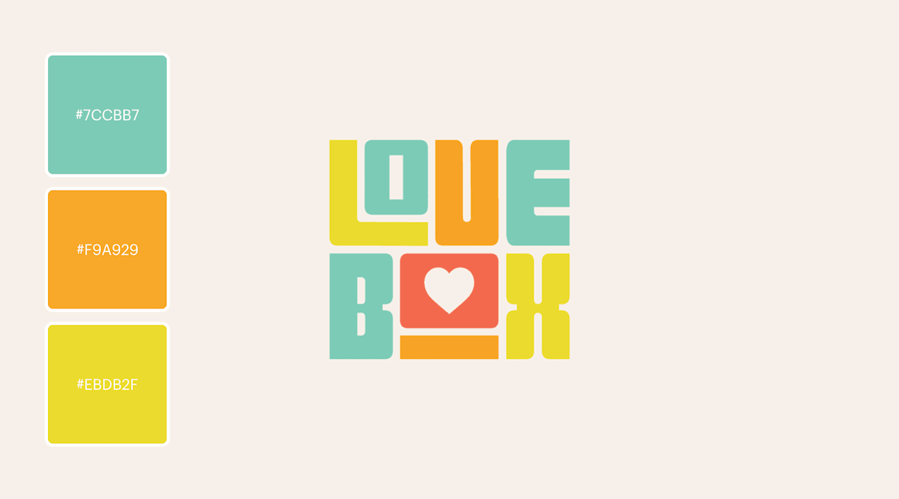 Teal, orange and lime green typographic logo for subscription box brand