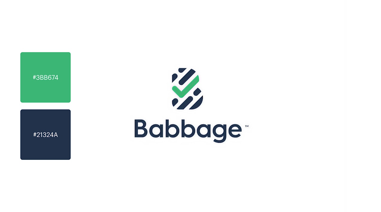 Logo for a project management firm features angled lines in dark teal and a bright green checkmark – the whitespace reveals a prominent letter B.