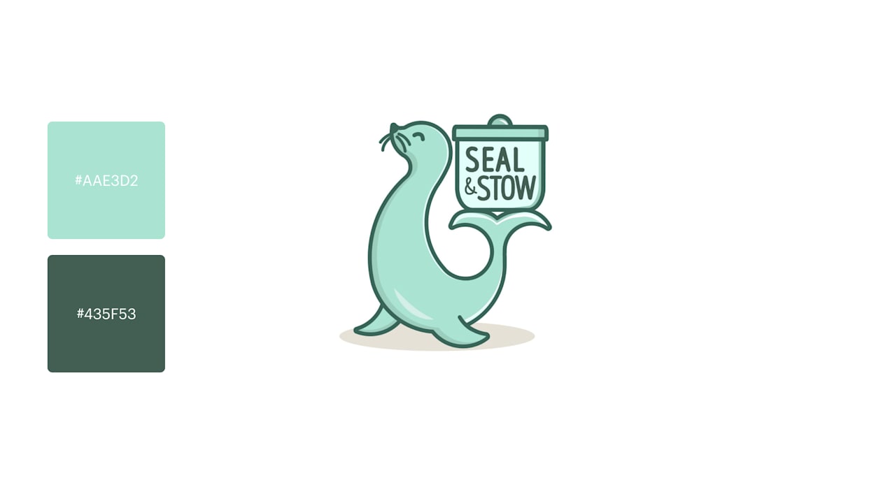 An oceany teal logo features a smiling seal holding a stylish box on its tail