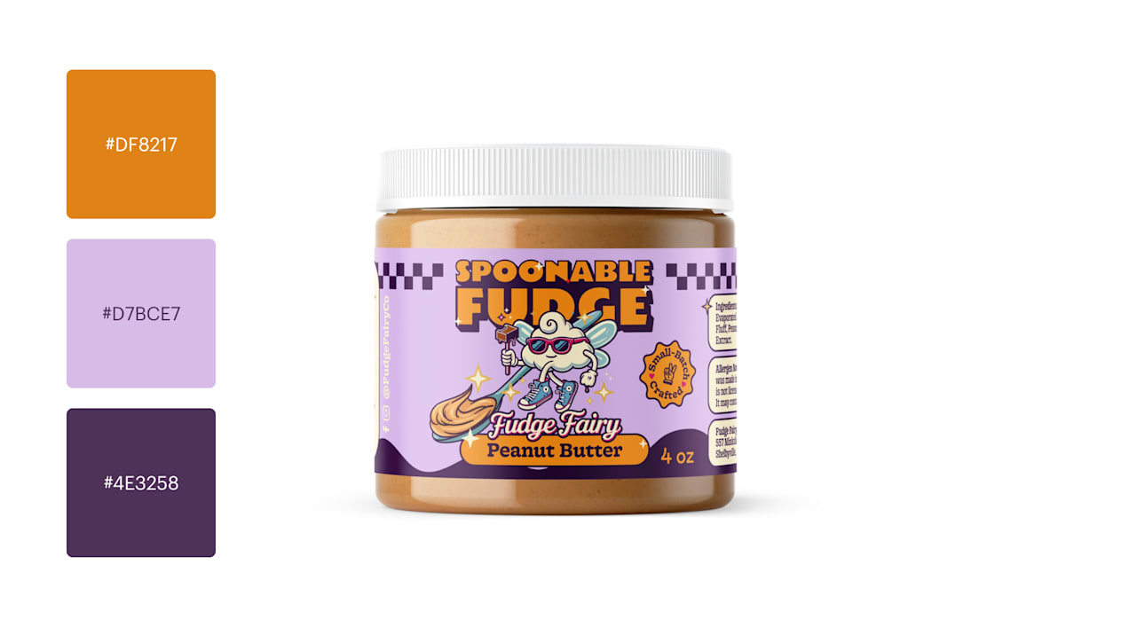 A purple and orange logo color combination for a peanut butter brand