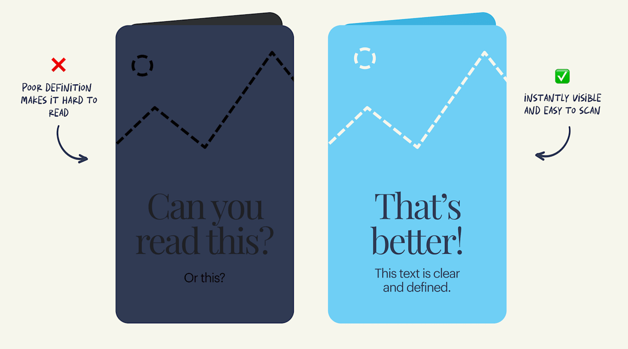 Comparison of how contrasting colors and color differentiation improve readability