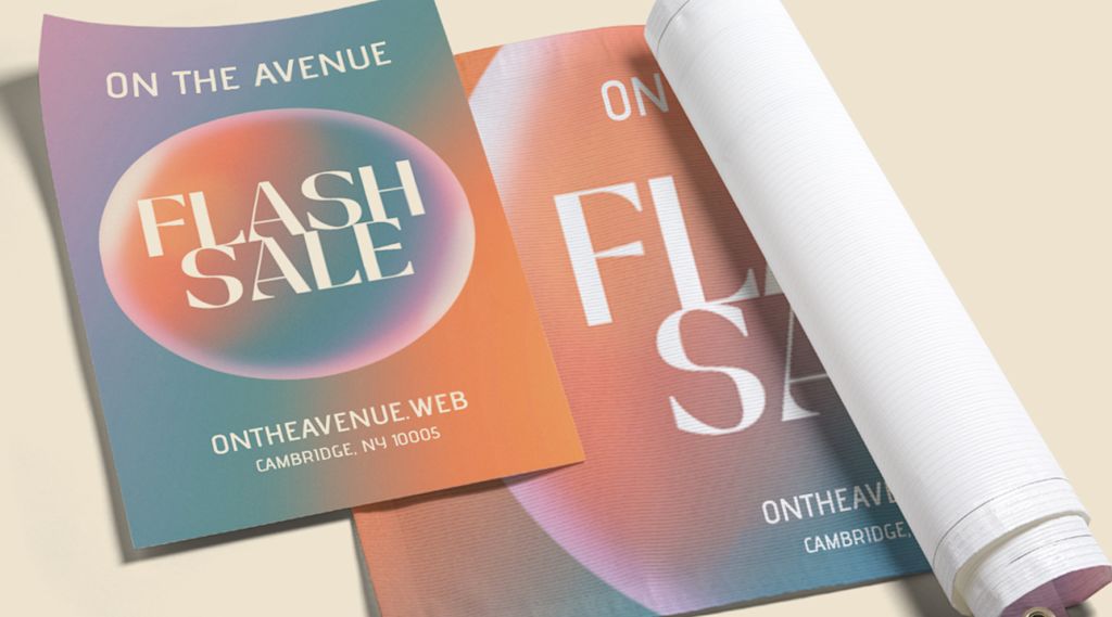 Poster materials and a banner promoting a flash sale.