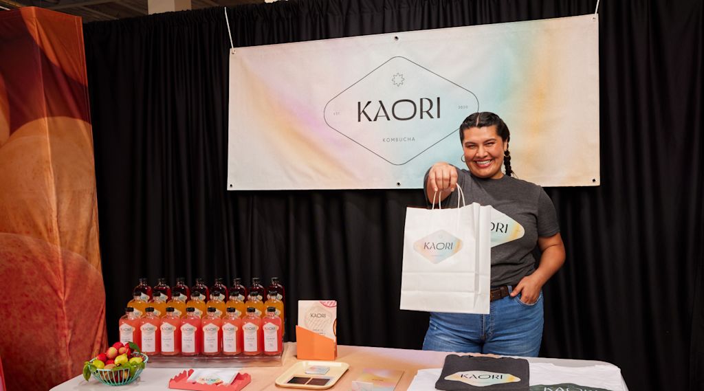 Branded swag at an event