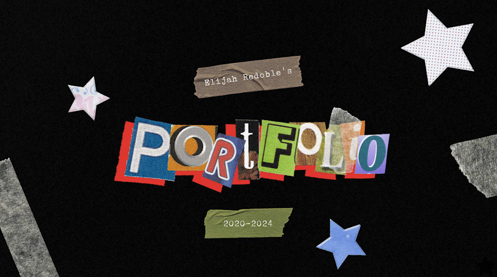 Collaged letters in a portfolio cover design, Tactile Craft graphic design trend 2026