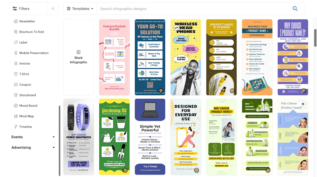 VistaCreate customizable infographic design templates gallery.