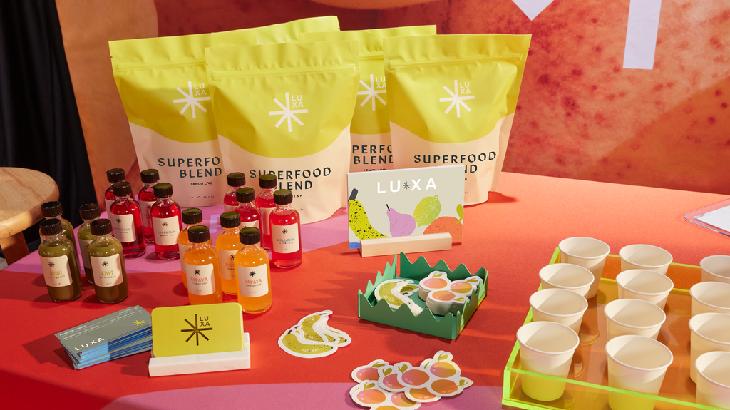 Product displayed at a trade show booth