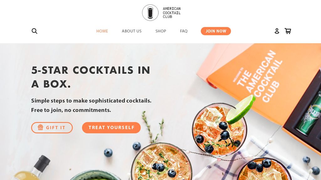 Website design for a cocktail subscription box service