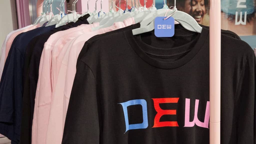 Branded T-shirt on a clothing rack