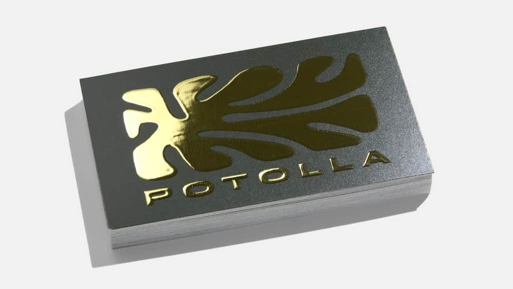 A business card with raised foil