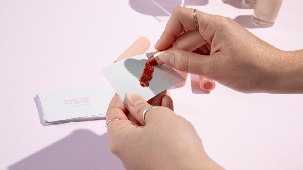 Swatch card for a beauty brand to test lipstick shades on