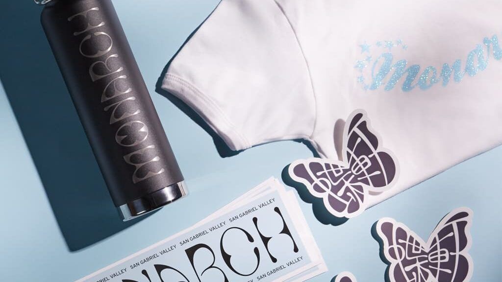 A blue, white and black brand color palette for promotional products