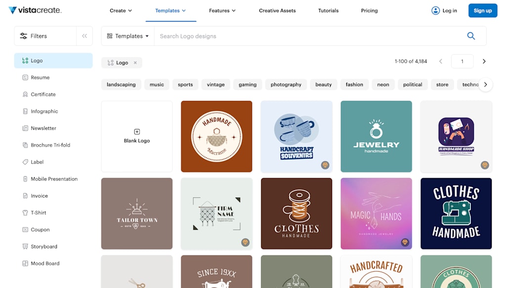 Customizable logo templates gallery in VistaCreate