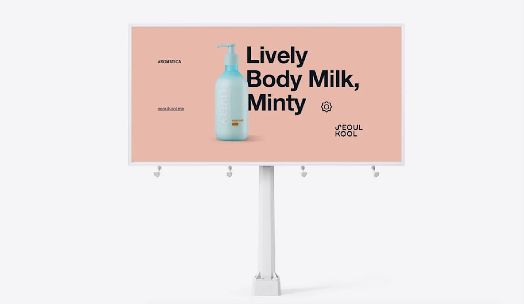 A large billboard sign with a sans serif font