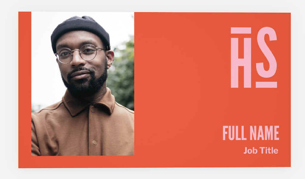 Bold photo business card with photo headshot and bright color blocking