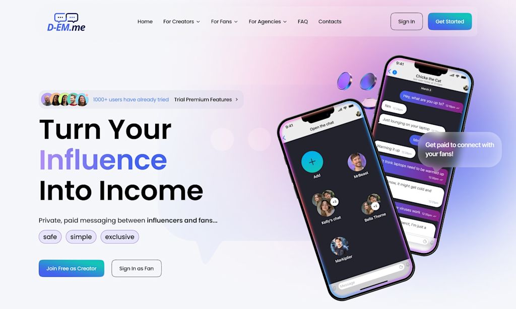 Creator platform website with a clear value proposition, streamlined navigation, mobile app previews and prominent sign-up and sign-in calls to action.