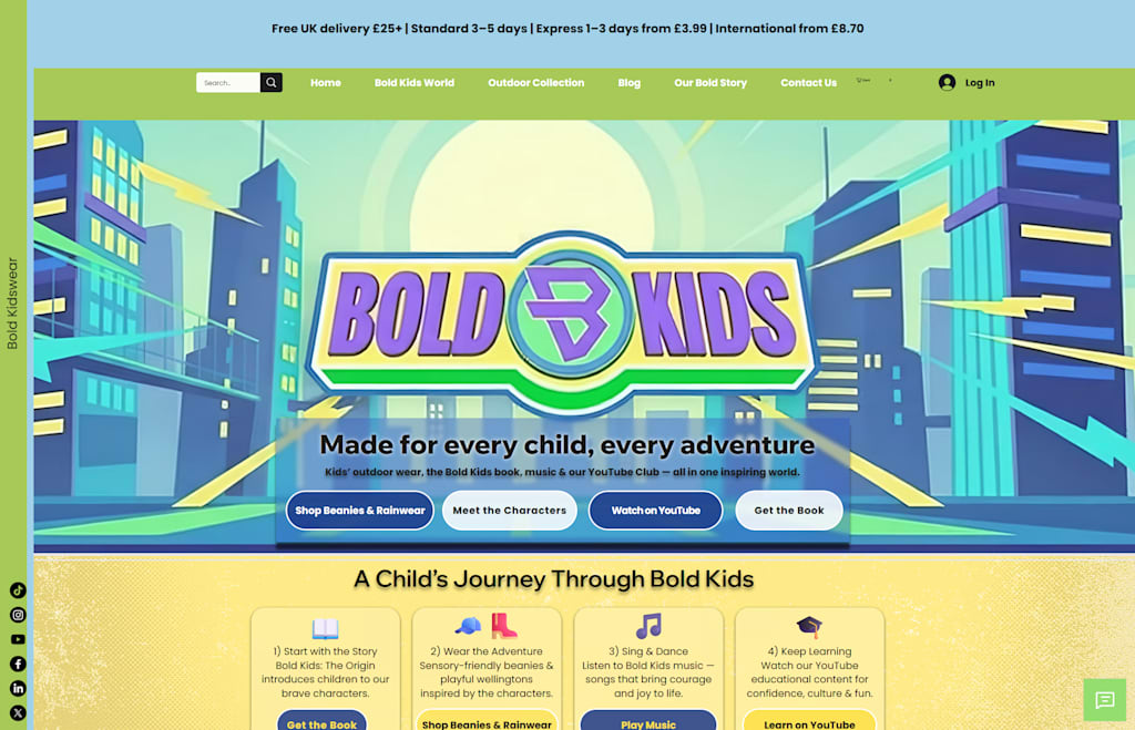 A screenshot of the Bold Kidswear website homepage