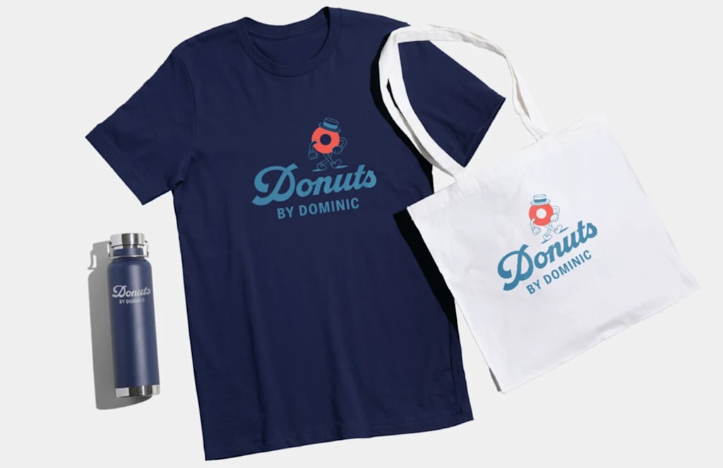 Branded T-shirt, water bottle and tote bag as company merch
