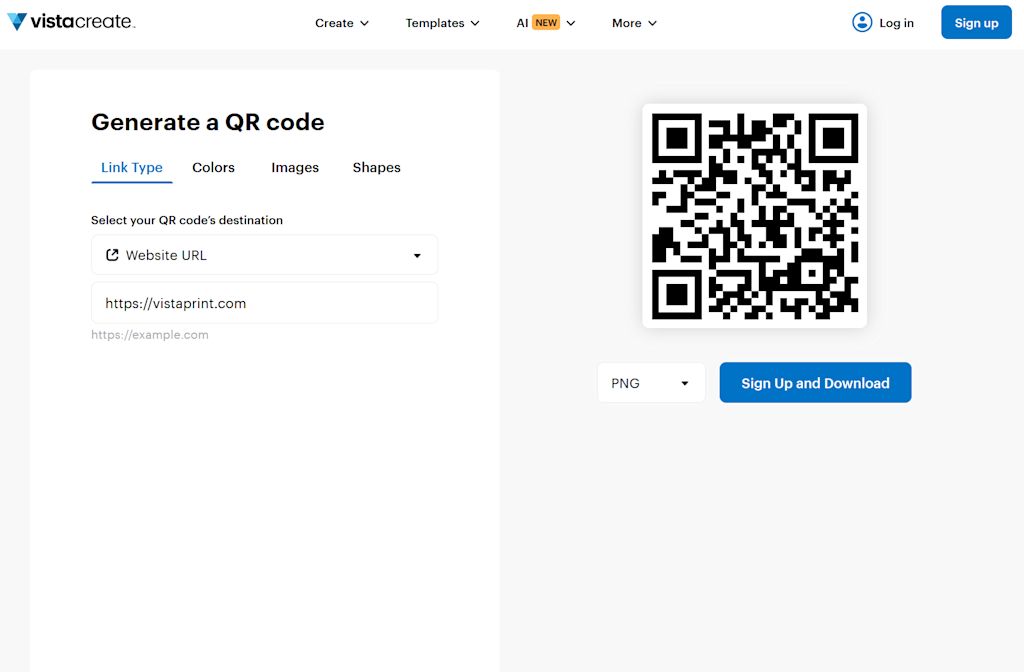 A screenshot of VistaCreate’s Free QR Code Generator