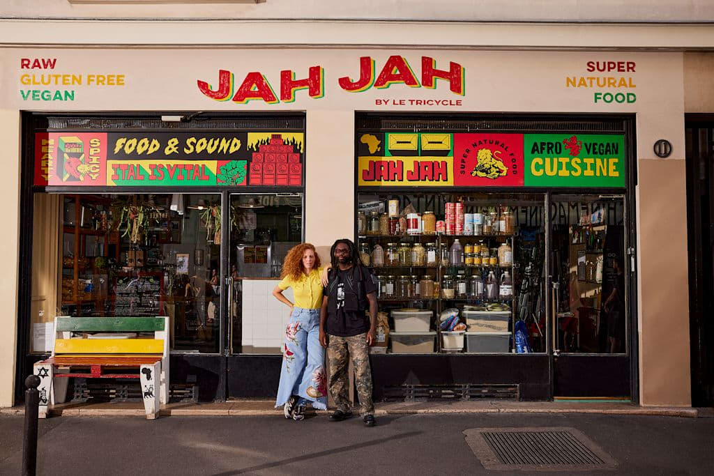 A food shop storefront sign example with strong branding