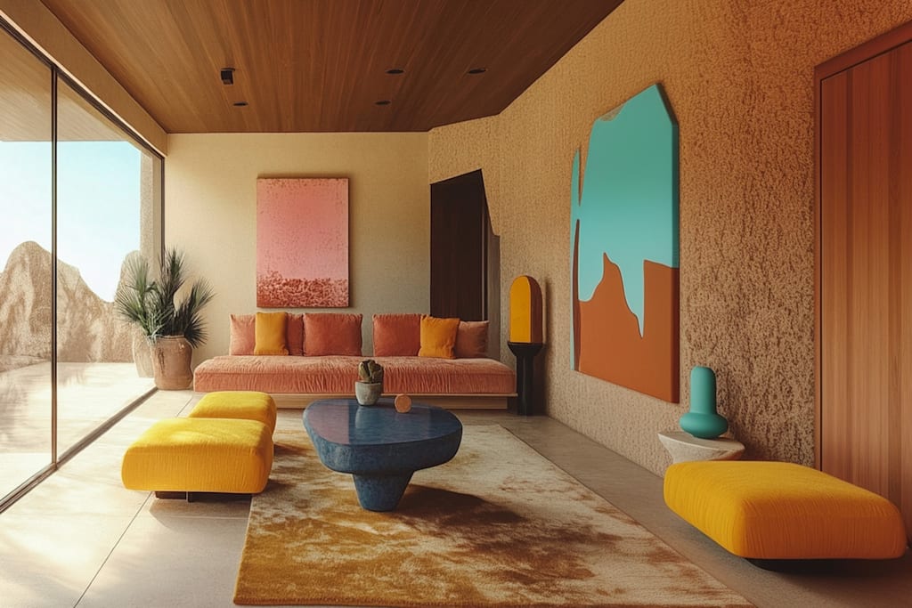 Interior design showing Uniquely Balanced&rsquo;s multicolored dusty color scheme from Pantone