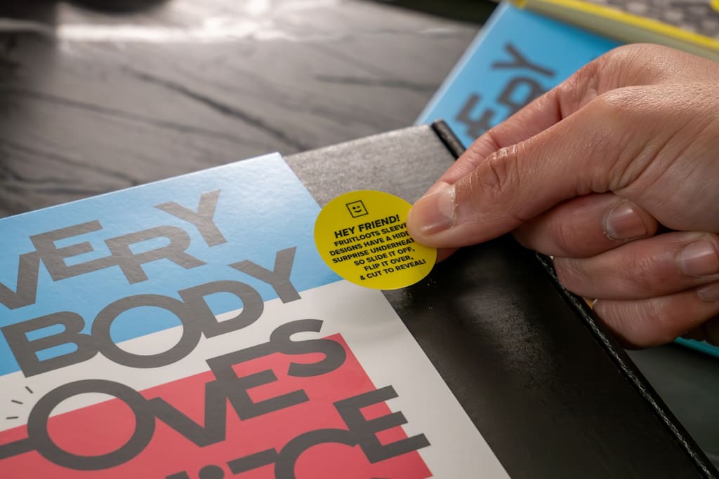 Branding sticker on product.