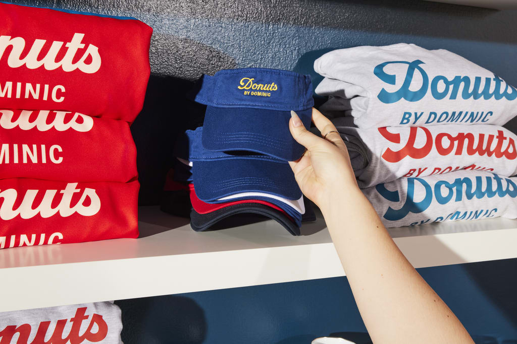 Donut shop custom visors with branded T-shirts