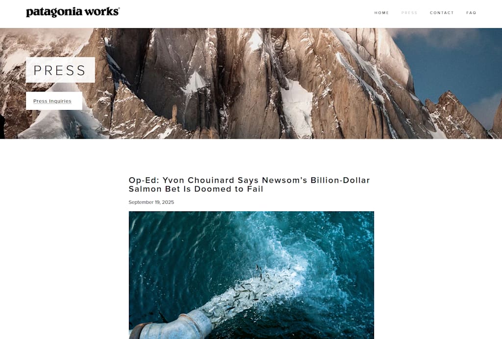 A screenshot of the Patagonia Works website’s Press section, an example of the Show Your Receipts digital marketing trend 2026