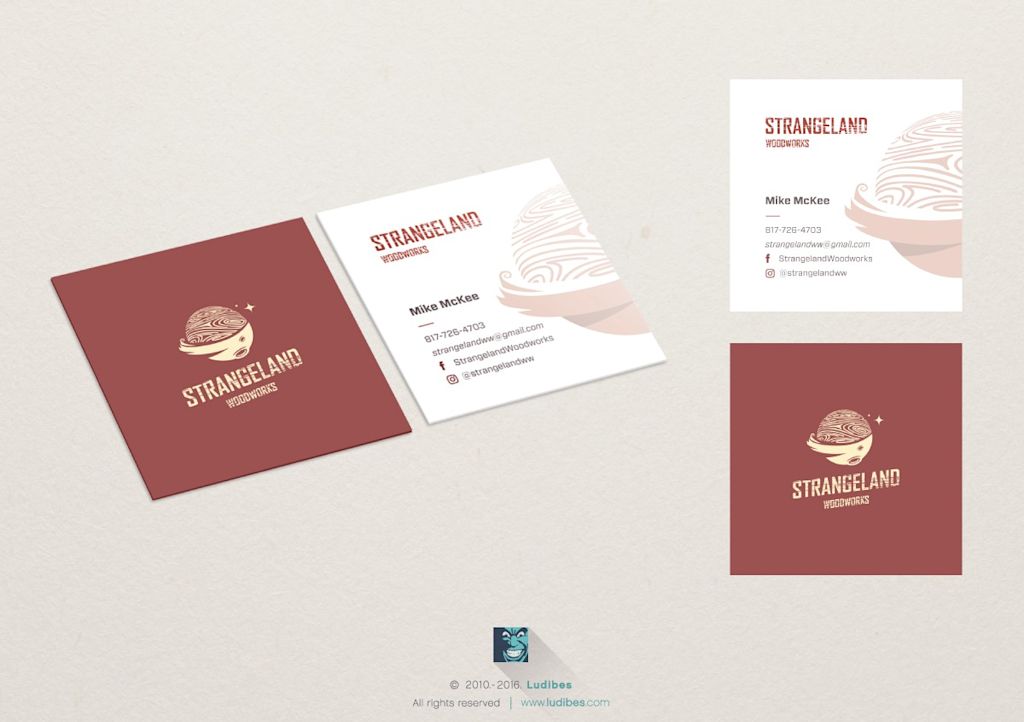 Red and beige business card design for a woodworking brand